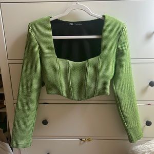 Shoulder pad Houndstooth crop top